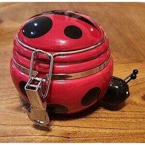 BW Boston Warehouse Ceramic Ladybug Clamp Jar Candy Treat Canister Hinged Lid 4"